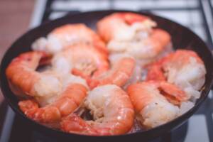 Shrimp on Black Pan